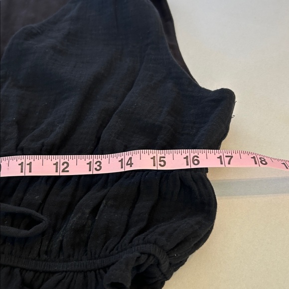 LUSH BLACK PEPLUM TIE FRONT NEW WITH TAGS SMOCKED STRETCH WAIST TOP SZ XL - Picture 9 of 9